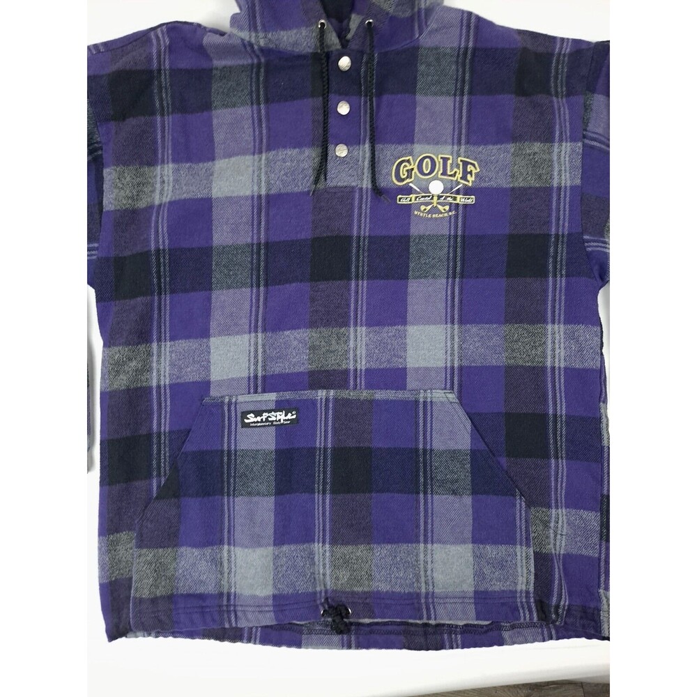 Vtg 90s Grunge Surf Style Myrtle Beach Golf Plaid Hoodie Made In USA Mens XL EUC - Picture 2 of 10